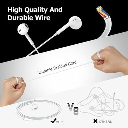 Headphones for iPhone 2Pack Earbuds Wired Earphones Built-in Microphone & Volume Control, Noise Canceling Isolating Headphones Compatible with iPhone 14/13/12/11 Pro Max/Xs Max/XR/X/7/8 Plus