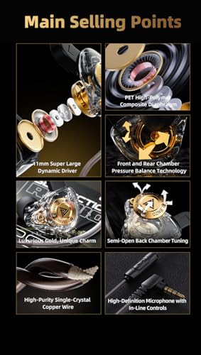 Wired Gaming Earbuds, in Ear Monitors with Deep Bass Sound, HiFi Wired Earphones 10mm Dynamic Driver IEM for Music, Gaming, Smartphone, Laptop, PC, Video Calls - color: Black