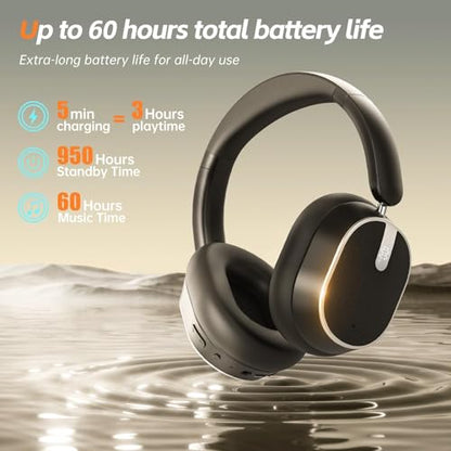 Over Ear Wireless Headphones with 120H Playtime, Hi-Res Audio, Deep Bass, Memory Foam Ear Cups