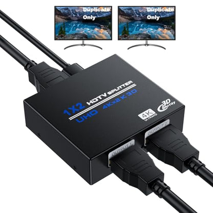 HDMI Splitter 1 in 2 Out 4K, 1x2 Powered HDMI Multi-Port Adapter for Dual Monitor, Support 4K UltraHD 3D HDR, Duplicate/Mirror Screens, Ideal for Xbox Ps5 Ps4 Ps3 Fire Stick Blu-Ray Player HDTV - size: 4K@30 1x2