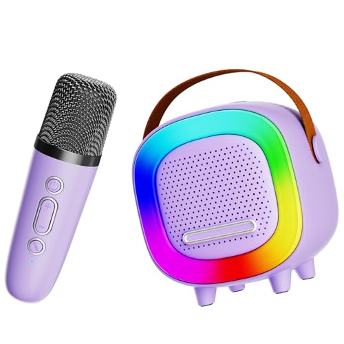 Kids Karaoke Machine Ages 3-12, Mini Wireless Microphones Bluetooth Speaker | LED Party Lights, Voice Changer, Duets, BT 5.3, Rechargeable Portable, Birthday Christmas Toys & Gifts for Boys & Girls - color: Purple - 1 Mic