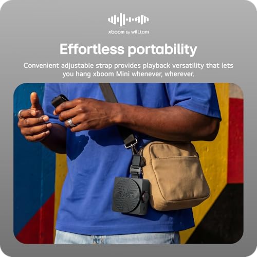 LG xboom Mini by will.i.am Portable Outdoor Bluetooth Speaker, up to 10 Hours, IP67 Dust and Water Resistant, Adjustable Hanging Strap, Black