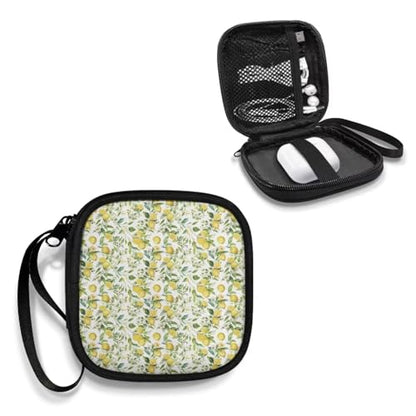 Portable Wireless Headphone Case, Lemon Print Earphone Storage Bag Carrying Case, Earbud Holder with Handle Headphone Bag Travel - color: Lemon Print