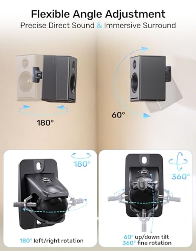 Universal Rear Speaker Wall Mount Bracket for Satellite Surround Sound | Max 11 lb Load, 1/4-20 & M5/M4 Threads Mounting, Wall & Ceilling Mount, Fits Roku, Polk, Samsung Q990F Q990D & More, 2-Pack