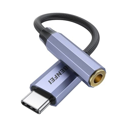 BENFEI USB C to Audio Jack Adapter with DAC chipset, USB-C to 3.5mm Female Headphone Compatible with iPhone 15 Pro Max/15 Pro/15, Samsung Galaxy S24/S23/S22/S21 Ultra, iPad Pro, Pixel 8 Grey - color: Grey