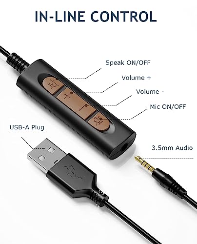 Arama USB Headset with Microphone for PC Laptop, On-Ear Computer Headphones with Noise Cancelling Mic, Wired Headset with in-line Control for Home Office Online Class Skype Zoom