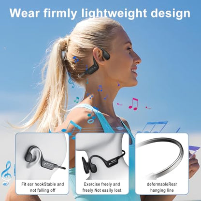 Bone Conduction Headphones, Open Ear Bluetooth 5.4 Headset with Mic | 15H Playback, IPX6 Sweatproof, Lightweight Open-Ear Fit for Running, Cycling, Walking & Outdoor Use (Black) - color: Black