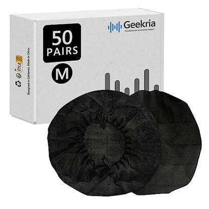 Geekria 50 Pairs Individually Wrapped Disposable Headphone Covers, Compatible with Over-Ear and MRI Headsets, Stretchable Sanitary Ear Pads, Hygienic Earcup Protectors (M, Black)