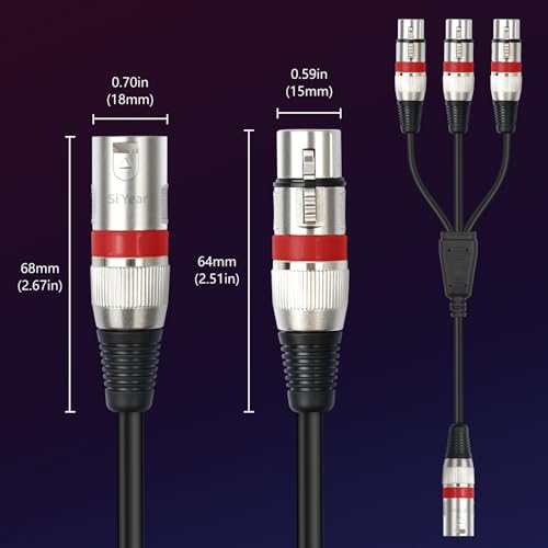 XLR Splitter Cable 3 Way - 1 XLR Male to 3 Female Patch Y Cable Balanced Microphone Splitter 3 in 1 Cord Audio Adapter (60cm/2FT) - color: XLRM-3XLRF-60CM-1PACK