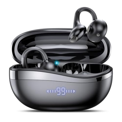 Clip-On Open Ear Earbuds Wireless Bluetooth 6.0 with Heart Rate Monitor | 72H HiFi Stereo Ear Buds with Zemyee Life App, 6 EQ Modes, Full-Area Tap Control Running Headphones for Sport/Work,Black