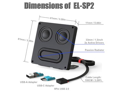 ElecGear Internal/External USB Computer Speaker (Slim), 9Pin USB Connector for PC Case Motherboard, Additional Adapter and Magnetic Metal Stand for Desktop Laptop Android Phones