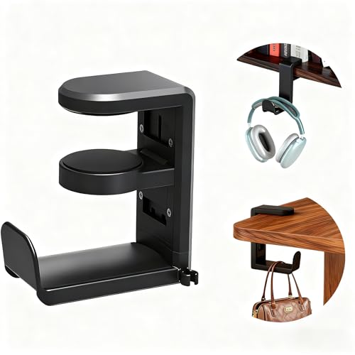 Headphone Stand, Desk Mount Holder with 360 Degree Swivel | Gaming Headset Organizer, Clamp-on Under Desk Hanger with Cable Clip for Office, Home
