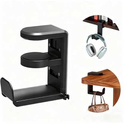 Headphone Stand, Desk Mount Holder with 360 Degree Swivel | Gaming Headset Organizer, Clamp-on Under Desk Hanger with Cable Clip for Office, Home
