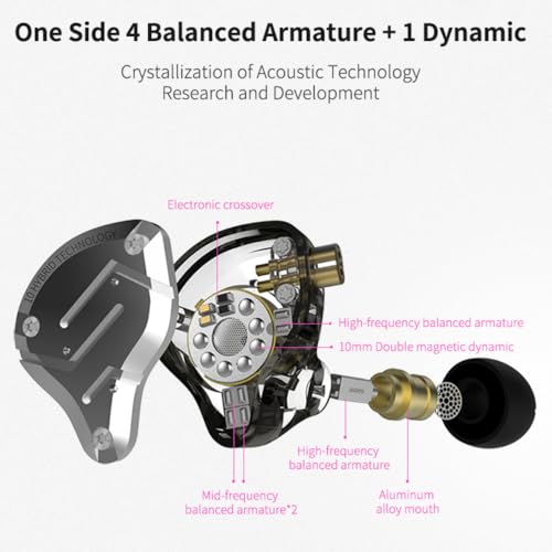 KZ ZS10 PRO in Ear Monitor Headphones, 4BA+1DD 5 Hybrid Driver Gaming Earbuds Wired Earphones, HiFi Clarity Sound Immersive Bass IEMs for Gaming Musician Audiophile (Matte Black Without Microphone) - color: Matte Black, style: without mic