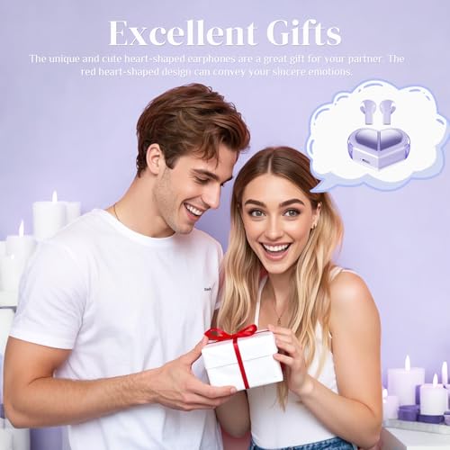 Purple Heart Wireless Earbuds for Girls Kids, Cute Mini Tiny Small Invisible Earbuds Wireless Bluetooth for Small Ears Canals Women Rose Gold Kawai Blue Tooth Ear Buds for iPhone Android - color: Purple