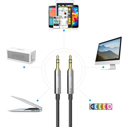 Anker Powerline 3.5mm Audio Cable 4ft, Premium Aux Cord with Gold-Plated Connectors, Tangle-Free Durable Stereo Cable for Car, Headphones, Speakers, and Home Audio - 2-Pack