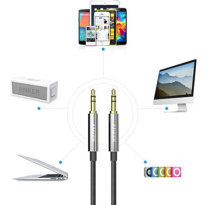 Anker Powerline 3.5mm Audio Cable 4ft, Premium Aux Cord with Gold-Plated Connectors, Tangle-Free Durable Stereo Cable for Car, Headphones, Speakers, and Home Audio - 2-Pack