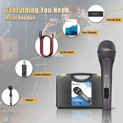 Professional Dynamic Microphone for Singing Karaoke Microphone with 16ft XLR to 1/4'' Audio Cable, Vocal Handheld Mic for Podcast Mixer Amplifier PA System - color: Titanium Gray