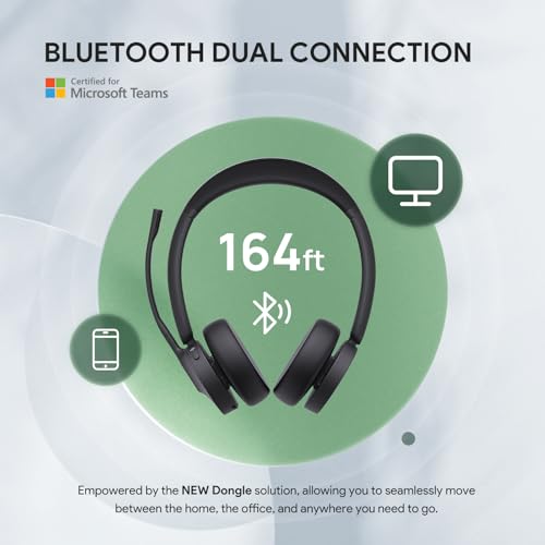 Yealink BH70 Teams Bluetooth Headset with Mic for Work, 35h Talk Battery | AI 3-Mic, 147g Lightest in its class, Teams Certified & Cisco Zoom Google 100+ Compatible, for Open Office/ WFH/ Call Center - color: Black (Teams), style: Dual (USB-C to A)