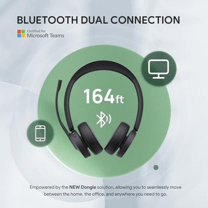 Yealink BH70 UC Wireless Bluetooth Headset with AI Microphone Flip-to-Mute | Teams Certified & Cisco Zoom Google 100+ UC Compatible, for Open Office/ WFH/ Call Center, 35h Talk Battery, USB dongle C/A - color: Black (UC), style: Dual (USB-C to A)