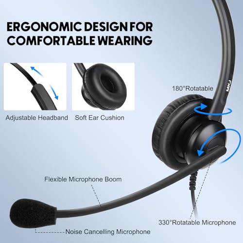 MKJ Noise Cancelling Cisco Headset with Microphone Dual Ear Wired Call Center Headphones for Office Phone Cisco CP-7821 7841 7861 8841 7942G 7931G 7940 7945G 7961 7962G 7965 7970G 7975G 8811 9951 - color: Middle Duo Headset