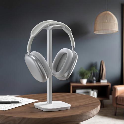 Headphone Stand, Desktop Headset Holder Heavy Base Desk Earphone Stand Aluminum Gaming Headset Hanger Rack Compatible with AirPods Max, AirPods Pro, Sony, Beats, Bose, Razer (White) - color: White