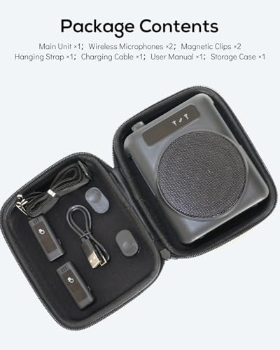 Voice Amplifier for Teachers with 2 Mics, Portable Speaker and Microphone | Wireless Voice Amplifier Personal, Bluetooth Mini Speaker with Lavalier Clip On microphones Set for Yoga Tour Guides Coaches - color: Black