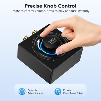 1Mii B06T3 Bluetooth 6.0 Receiver for Home Stereo, RCA & 3.5mm AUX Jack | Wireless Audio Adapter with Knob Volume Control, for Wired Speakers, Old Speakers, Home Audio Music Streaming Stereo System