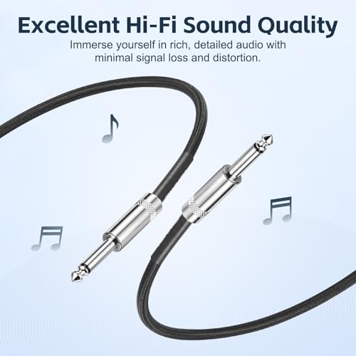 RIVVTA 2 Pack Guitar Cable 6.6ft Straight Guitar Ampere Cord Nylon Braided | 1/4 Instrument Cable, 6.35mm, Anti-Kinking, Kevlar-Reinforced, for Electric Guitar - size: 6.6 ft
