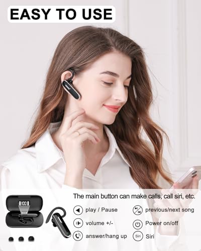 Bluetooth Earpiece V5.1, Wireless Hands-Free Headset with Charging Case, Built-in Microphone for iPhone Android Business Calls - color: Brown, style: Bluetooth headset with charging case