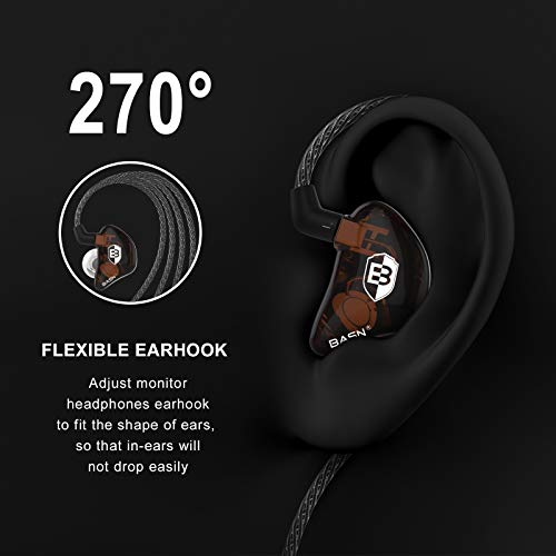 BASN Bsinger PRO in-Ear Monitors Hybrid Dynamic Dual Drivers Two Detachable MMCX Cables Musicians in-Ear Earbuds Headphones (Brown) - color: Brown