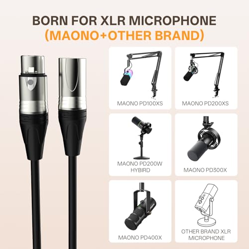 MAONO 6FT XLR Microphone Cable Premium XLR Male to Female Mic Audio Cord with Balanced 3 PIN Connector,Speaker Cable Mic Wire PD100X,200X,200W,300X,400X Microphones, Audio Mixer