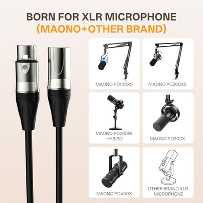 MAONO 6FT XLR Microphone Cable Premium XLR Male to Female Mic Audio Cord with Balanced 3 PIN Connector,Speaker Cable Mic Wire PD100X,200X,200W,300X,400X Microphones, Audio Mixer