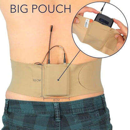 URSA Waist Strap - XL Waist (Beige) | Ultra Slim, Breathable & Stretchy Microphone Transmitter Straps, Compatible with Most Transmitter/Receivers - color: Beige, size: XL Waist - Big Pouch