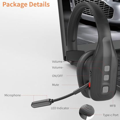 ciciglow Trucker Bluetooth Headset, Wireless HandsFree Headset with AI Noise Canceling Mic and Mute Key, 60Hrs Working Time, Single Ear Headphones for Truck Driver Video Conference