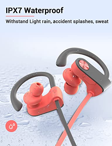 Bluetooth 5.3 Headphones, Wireless Sports In-Ear Earbuds IPX7 Waterproof | 16 Hours Playtime, Sweatproof Stereo Earphones with MIC, Noise Cancelling Headsets for Gym Running Workout, Clear Sound - color: PinkGrey