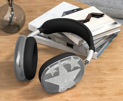[4 in 1] Case Cover for AirPods Max 2/1 (2026/2024/2020) Ear Pad Case Cover/Headband Cover/Ear Cups Cover with Bling Star for Apple AirPods Max Headphones (Black Stars) - color: Black Stars