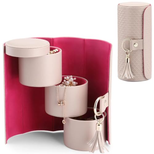 VLANDO Viaggio Mothers Day Gifts Her - Small Jewelry Case Box - Travel Essential Accessories for Women, Travelers, Couples, Mom, Friends, Bridesmaid | Stepped Sections Compartments Keep Jewelry Visible, Soft Lining Protect Pieces, Snap Closure, Travel Gif