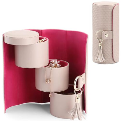 VLANDO Viaggio Mothers Day Gifts Her - Small Jewelry Case Box - Travel Essential Accessories for Women, Travelers, Couples, Mom, Friends, Bridesmaid | Stepped Sections Compartments Keep Jewelry Visible, Soft Lining Protect Pieces, Snap Closure, Travel Gif