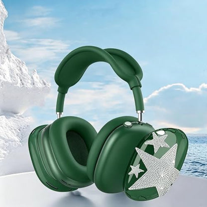 [4 in 1] Case Cover for AirPods Max 2/1 (2026/2024/2020) Ear Pad Case Cover/Headband Cover/Ear Cups Cover with Bling Star for Apple AirPods Max Headphones (Dark Green Star) - color: Dark Green Star
