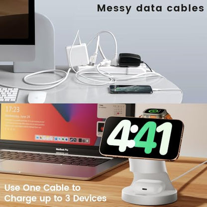 3 in 1 Wireless Charging Station for Apple Devices,Magsafe Charger for IPhone17 16 15 14 13 12 Pro/Max/Plus/Mini Wireless Charger Station for AirPods 2/3/4Pro iWatch Ultra11/10/9/8/7/SE/6/5/4/3/2 - color: White
