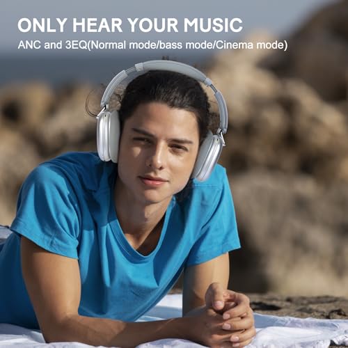 C6 Active Noise Cancelling Headphones, Wireless Over Ear Bluetooth Headphones, 60H Playtime, Lightweight Folding Deep Bass Comfort Fit Ear Cups Headset with Mic for iPad/Travel/PC/Home Silver - color: Silver