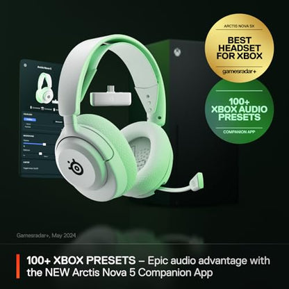 SteelSeries Arctis Nova 5X Wireless Multi-System Gaming Headset — White — Neodymium Magnetic Drivers — 100+ Audio Presets — 60 HR Battery — 2.4GHz or BT — Gen2.X Mic — Xbox, PC, PS, Switch, Mobile - color: White, style: Xbox