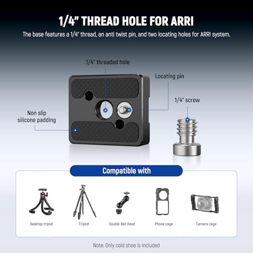 NEEWER Cold Shoe Mount Adapter Set (2 Pack), 1/4" Screw, Spring Loaded Anti Off Pins for ARRI, Compatible with DJI Mic Transmitter, Flash, Monitor Mount, LED Panel Light, Magic Arm, Tripod, UA080 - style: UA080(2-Pack)