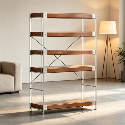 Audio Rack Tower with Adjustable Solid Wood Shelves, Metal Frame Media Rack, AV Media Stand for Stereo Components, Record Player, CD Player, Office, Living Room - size: 50x41x110cm/19.6x16.1x43.3in