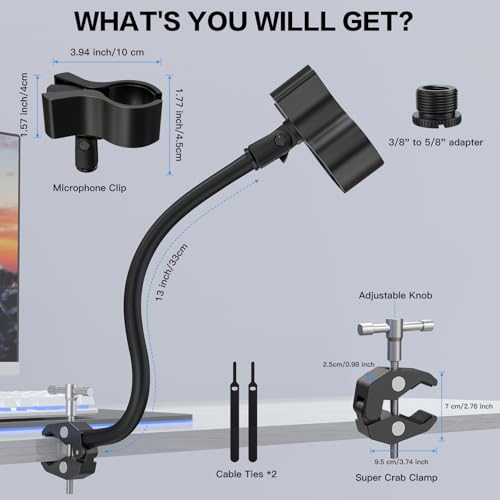 ZealSound Gooseneck Microphone Stand with Clamp, Flexible 13'' Boom Arm Mic Mount for Desk & Pipes, Compatible with Blue Yeti, Snowball, Razer, Pyle, Podcasting & Streaming - size: 13 inch