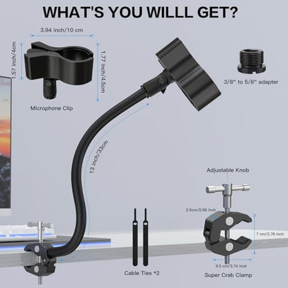 ZealSound Gooseneck Microphone Stand with Clamp, Flexible 13'' Boom Arm Mic Mount for Desk & Pipes, Compatible with Blue Yeti, Snowball, Razer, Pyle, Podcasting & Streaming - size: 13 inch