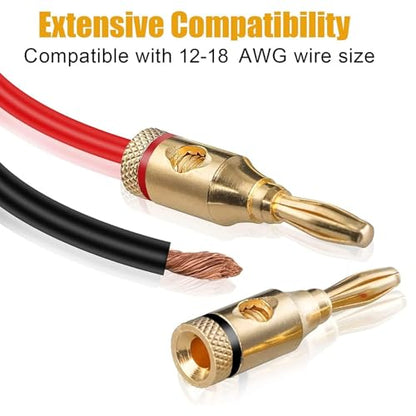 12 Pairs Speaker Banana Plugs, 24K Gold Plated Banana Plug for Speaker Wire, Home Theater, Wall Plate, for 12–18 AWG Wire