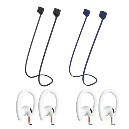Magnetic Anti-Lost Straps Compatible with AirPods 1st to 4th Generation and AirPods Pro 1st to 4th Generation, with 2 Additional Pairs of Ear Hooks (Black Deep Blue) - color: Black Deep Blue