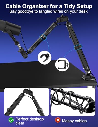 Microphone Boom Arm, 360° Rotatable Heavy Duty Stable Metal Low Profile Mic Arm Stand Desk Mount for Podcast Live Streaming Gaming Studio, with Cable Management, 3/8'' to 5/8'' Adapter